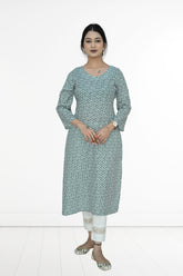 Reyon-2 side cut kurti - Green